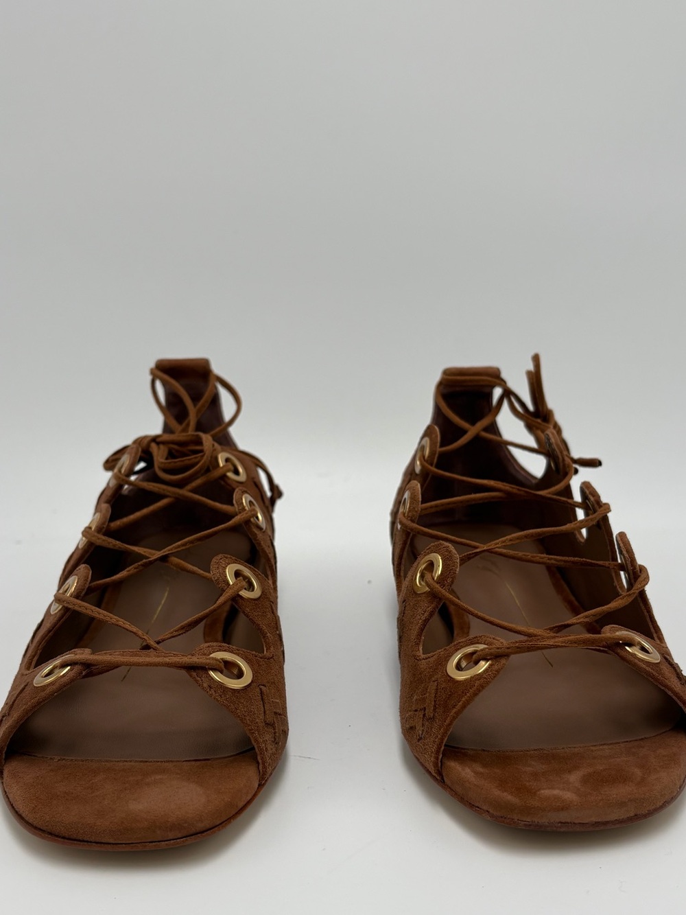 Women's Brown Suede Lace-Up Flats with Gold Eyelets